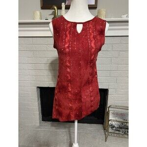 Vtg Y2K Dressbarn Womens Medium Red Sleeveless Sequin Asymmetrical Blouse Fairy